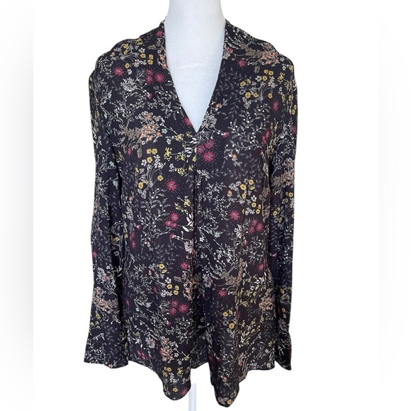 Vintage Donna Degnan Dark Floral Print V-Neck Blouse - Size 6 - Picture 1 of 7